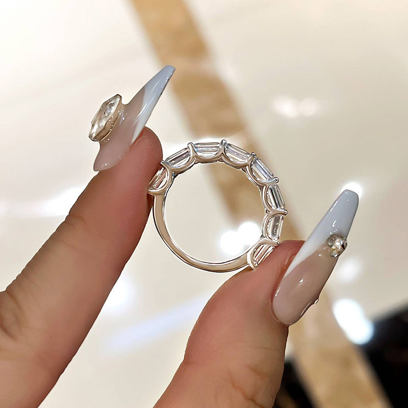 Exquisite Emerald Cut Women's Wedding Band In Sterling Silver-Sterling Silver-lornajewelry