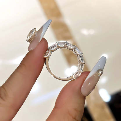 Exquisite Emerald Cut Women's Wedding Band In Sterling Silver-Sterling Silver-lornajewelry