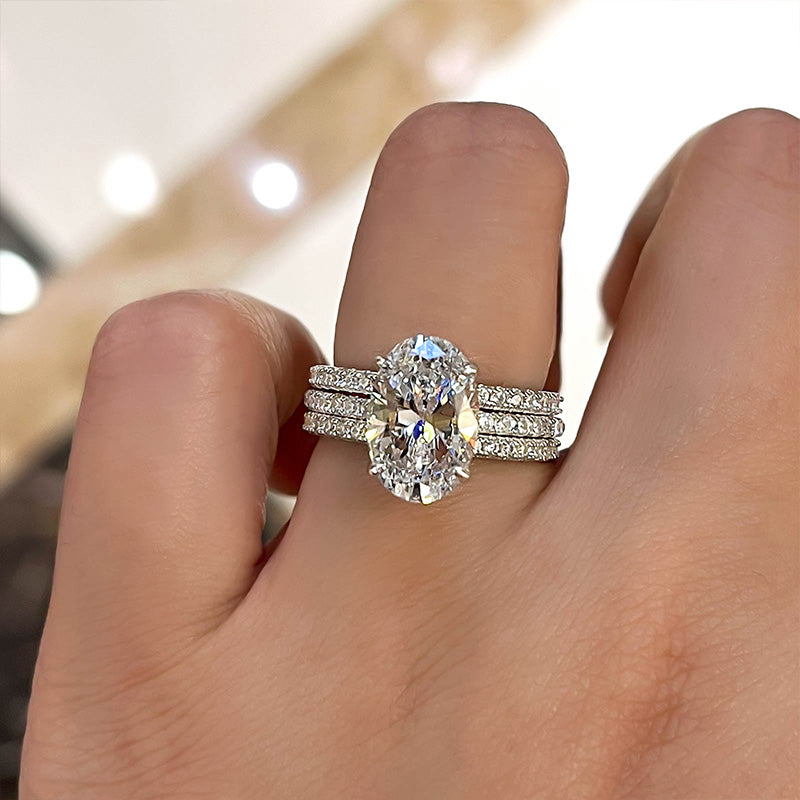 Exclusive Oval Cut  3PC Bridal Ring Set In Sterling Silver-Sterling Silver-lornajewelry