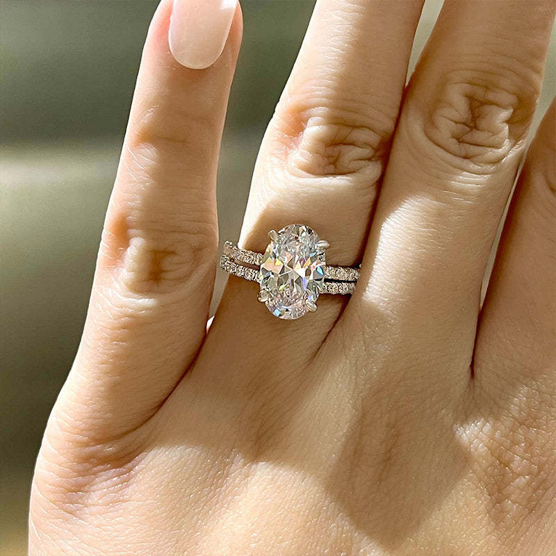 Classic Created White Sapphire Oval Cut Wedding Ring Set-Sterling Silver-lornajewelry