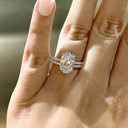 Classic Created White Sapphire Oval Cut Wedding Ring Set-Sterling Silver-lornajewelry