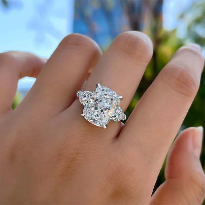 8Ct Gorgeous Cushion Cut Three Stone Engagement Ring In Sterling Silver-Sterling Silver-lornajewelry