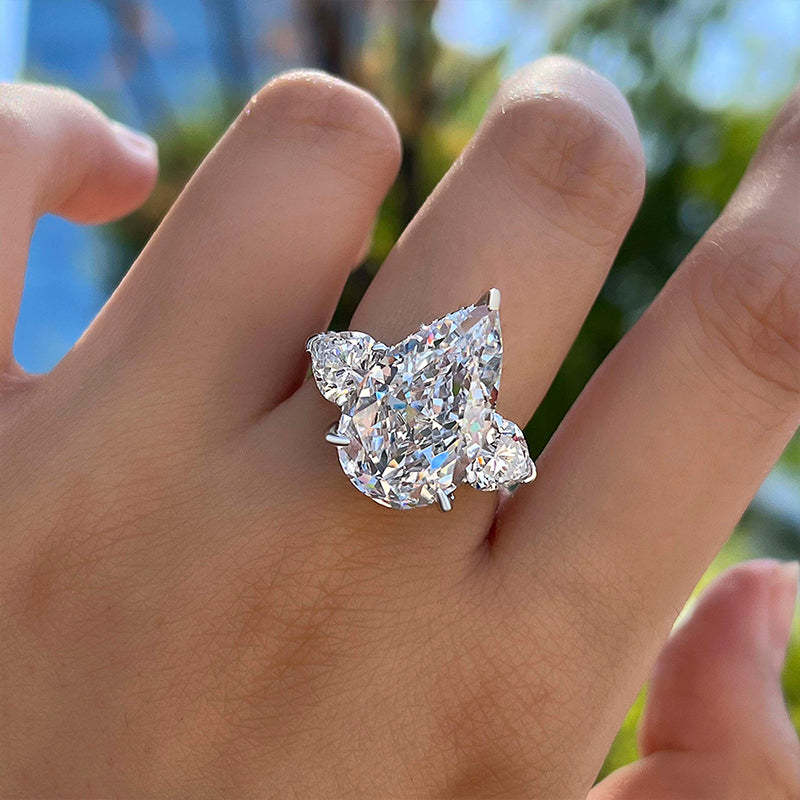 8Ct Gorgeous Pear Cut Three Stone Engagement Ring In Sterling Silver-Sterling Silver-lornajewelry