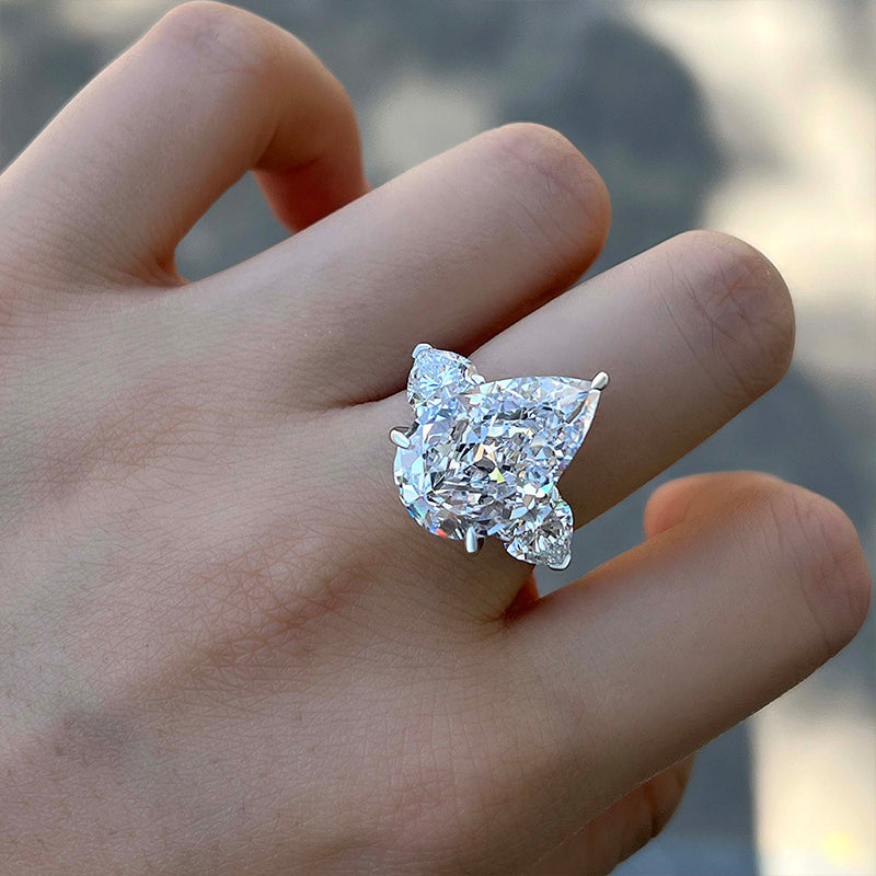 8Ct Gorgeous Pear Cut Three Stone Engagement Ring In Sterling Silver-Sterling Silver-lornajewelry