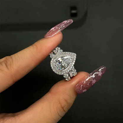 Eternity Double Halo Pear Cut 3-Pieces Wedding Set In Sterling Silver-Sterling Silver-lornajewelry