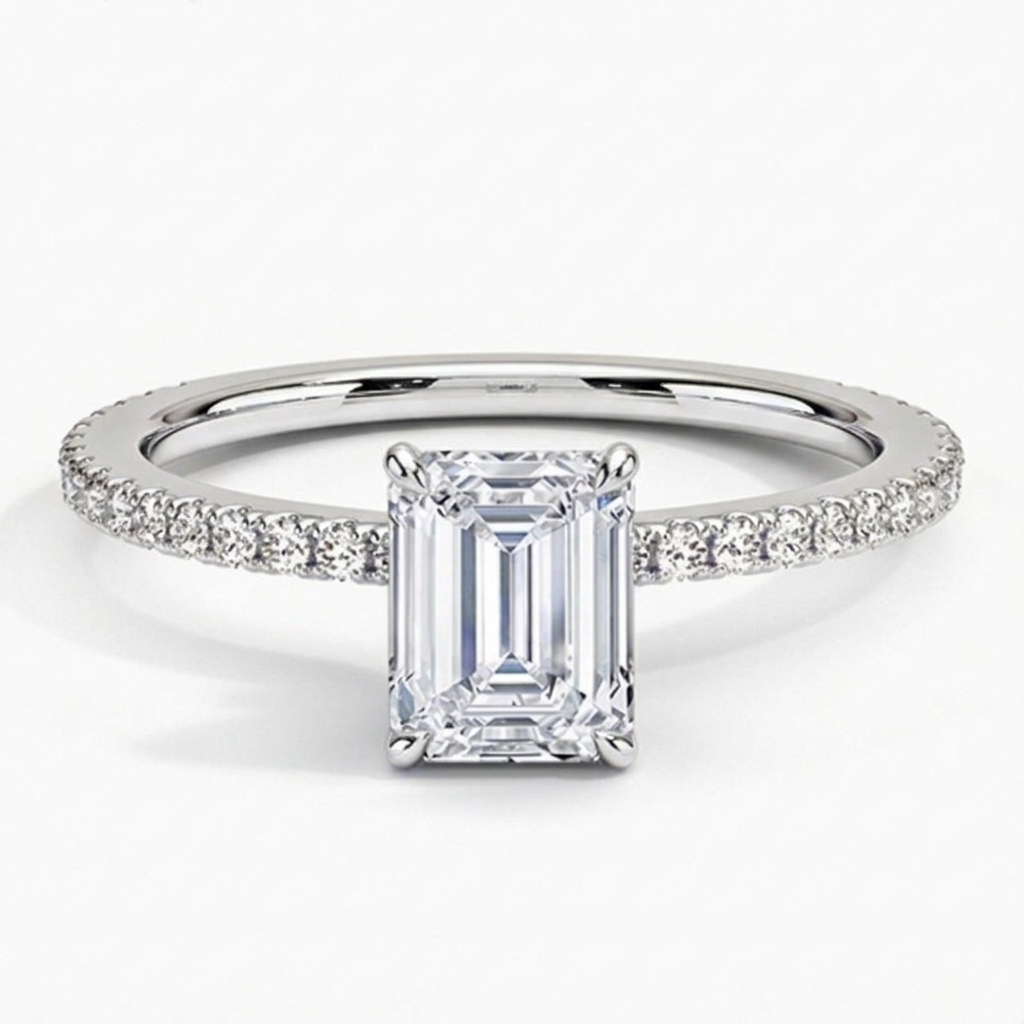 1Ct/2Ct/3Ct/4Ct/5Ct/6Ct Moissanite Emerald Cut Pave Engagement Ring in Sterling Silver