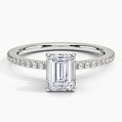 1Ct/2Ct/3Ct/4Ct/5Ct/6Ct Moissanite Emerald Cut Pave Engagement Ring in Sterling Silver