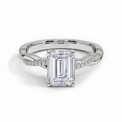 1Ct/2Ct/3Ct/4Ct/5Ct Moissanite Emerald Cut Twist Engagement Ring in Sterling Silver