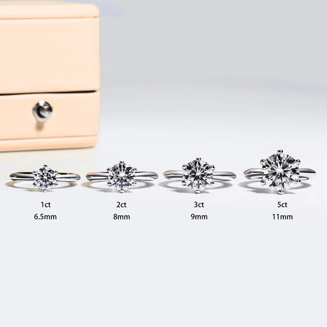 1Ct/2Ct/3Ct/5Ct Moissanite Classic Solitaire Six-Prong Sterling Silver Engagement Ring