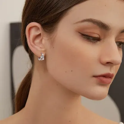 Moissanite Round Cut Irregular Double Layer Hoop Earrings In Sterling Silver