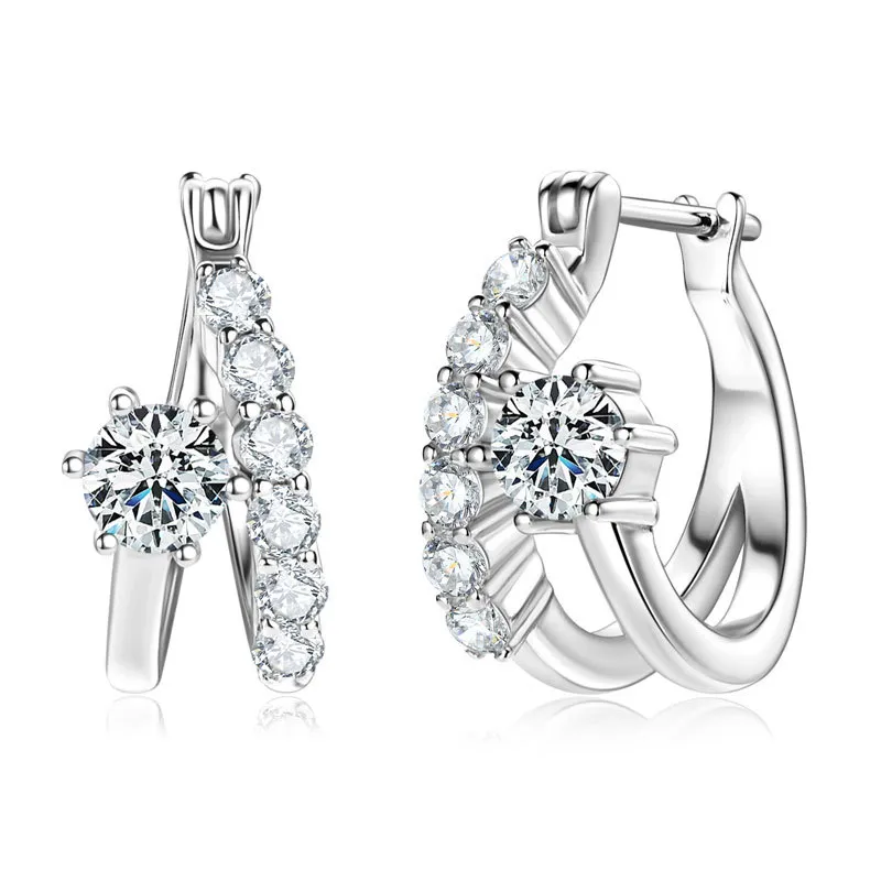 Moissanite Round Cut Irregular Double Layer Hoop Earrings In Sterling Silver