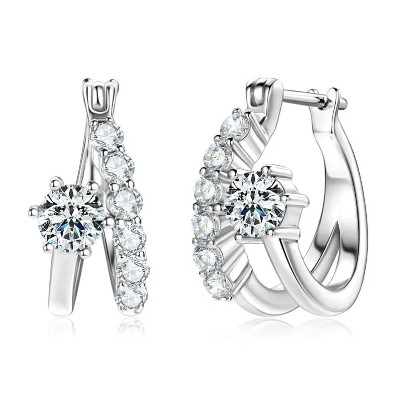 Moissanite Round Cut Irregular Double Layer Hoop Earrings In Sterling Silver
