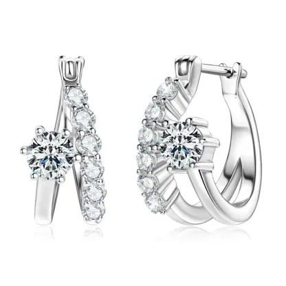 Moissanite Round Cut Irregular Double Layer Hoop Earrings In Sterling Silver