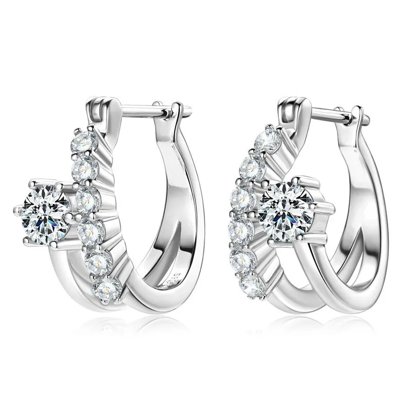 Moissanite Round Cut Irregular Double Layer Hoop Earrings In Sterling Silver