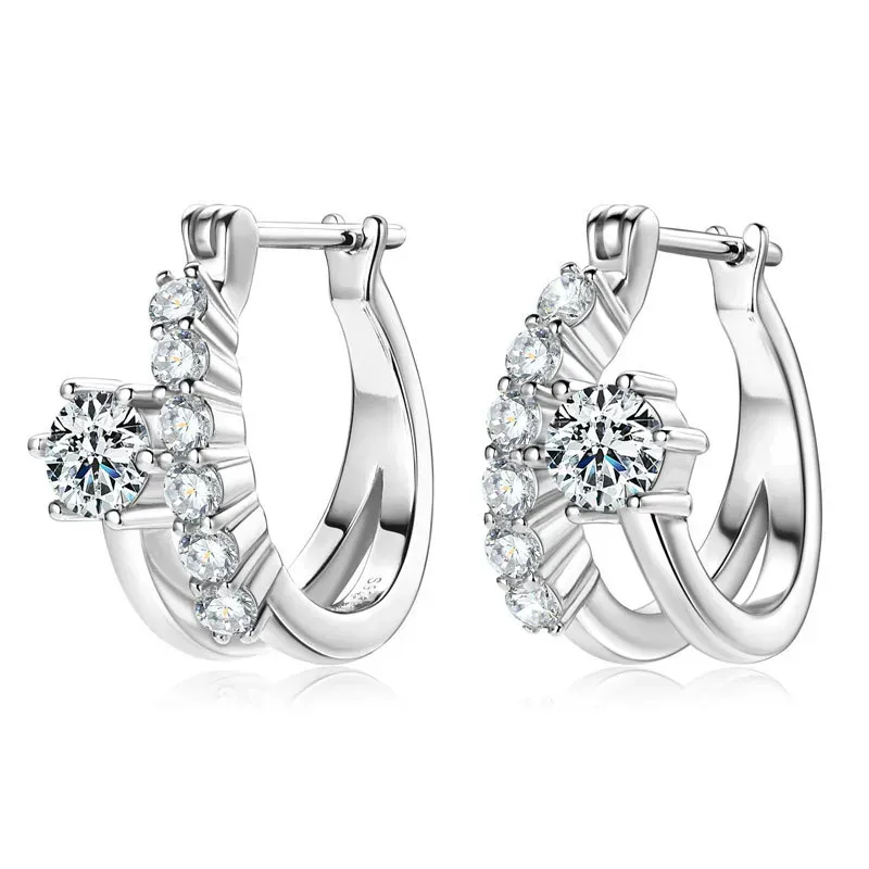 Moissanite Round Cut Irregular Double Layer Hoop Earrings In Sterling Silver