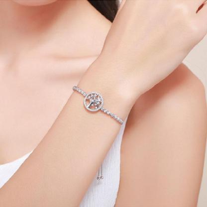 Women's Life Tree Bolo Bracelet In Sterling Silver-Sterling Silver-lornajewelry