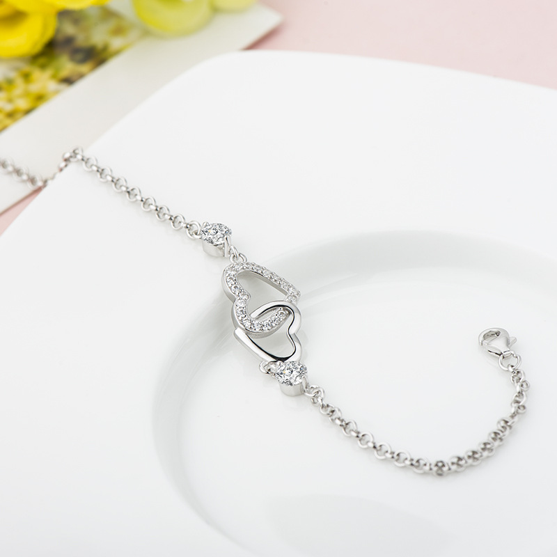 Sterling Silver Double Heart Bracelet For Women-Sterling Silver-lornajewelry