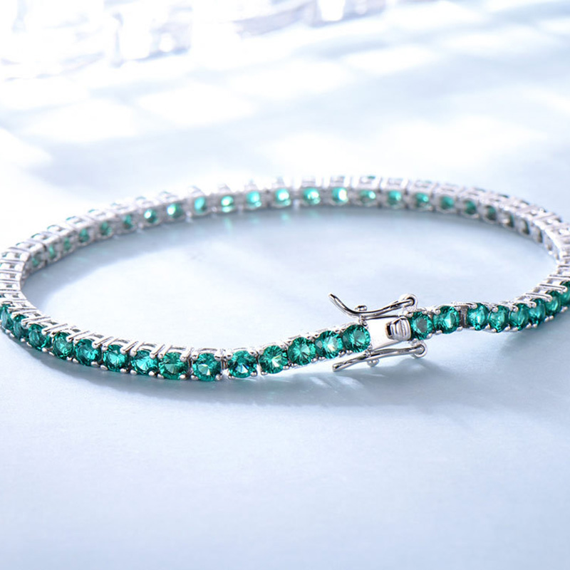 Romantic Green Round Cut Bracelet for Women-Sterling Silver-lornajewelry