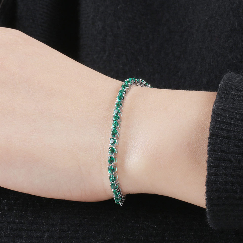 Romantic Green Round Cut Bracelet for Women-Sterling Silver-lornajewelry
