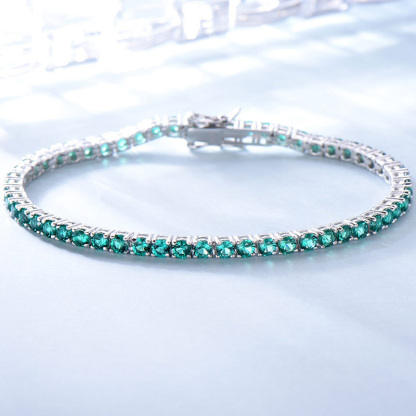 Romantic Green Round Cut Bracelet for Women-Sterling Silver-lornajewelry