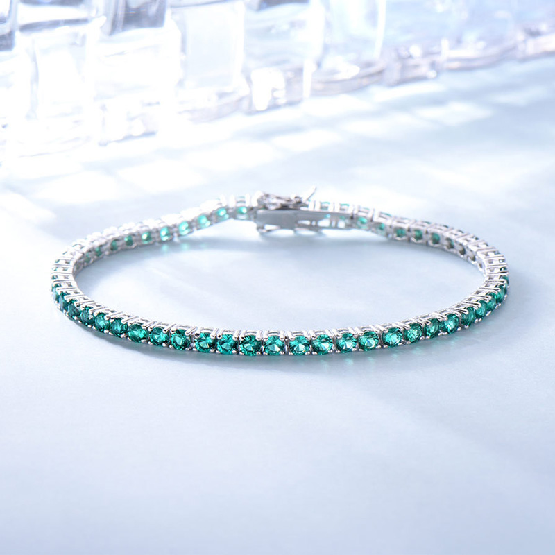 Romantic Green Round Cut Bracelet for Women-Sterling Silver-lornajewelry