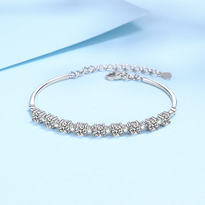 Moissanite Gorgeous Round Cut Bracelet-Sterling Silver-lornajewelry