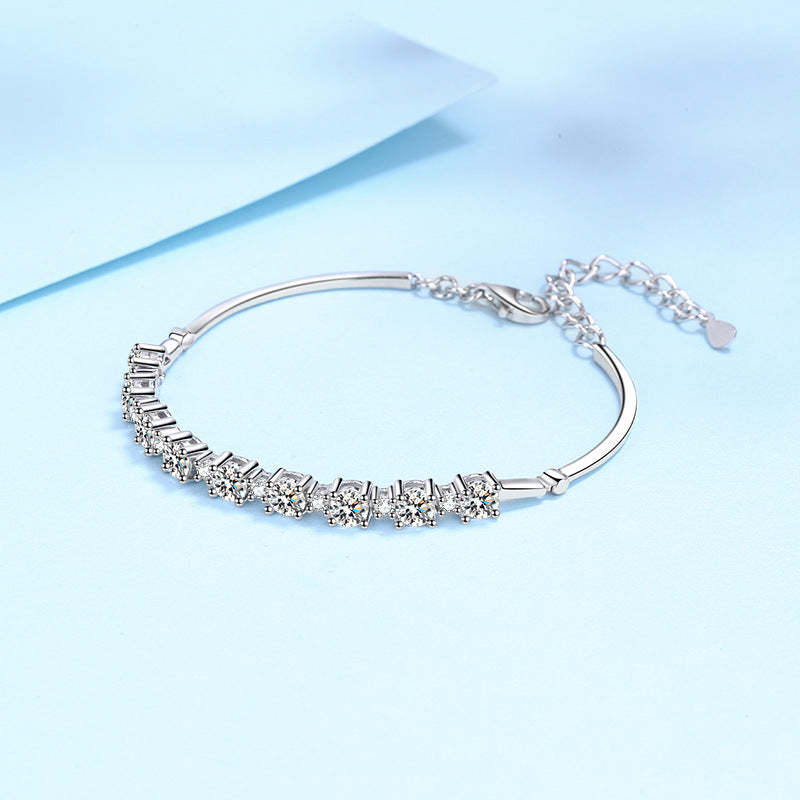 Moissanite Gorgeous Round Cut Bracelet-Sterling Silver-lornajewelry