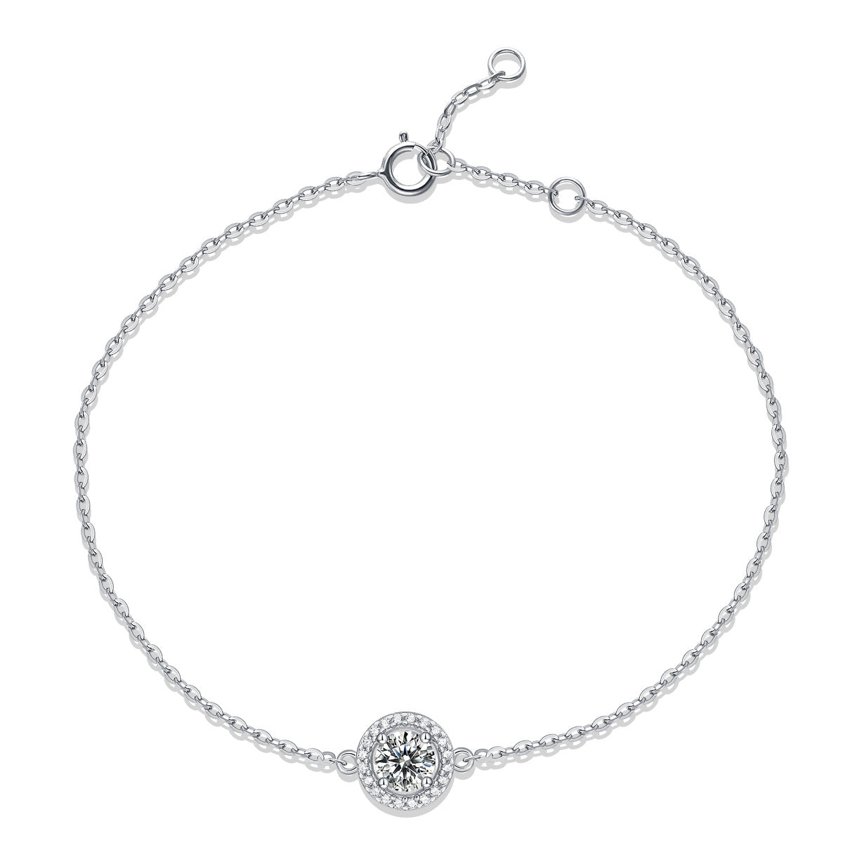 Moissanite Halo Round Cut Bracelet-Sterling Silver-lornajewelry
