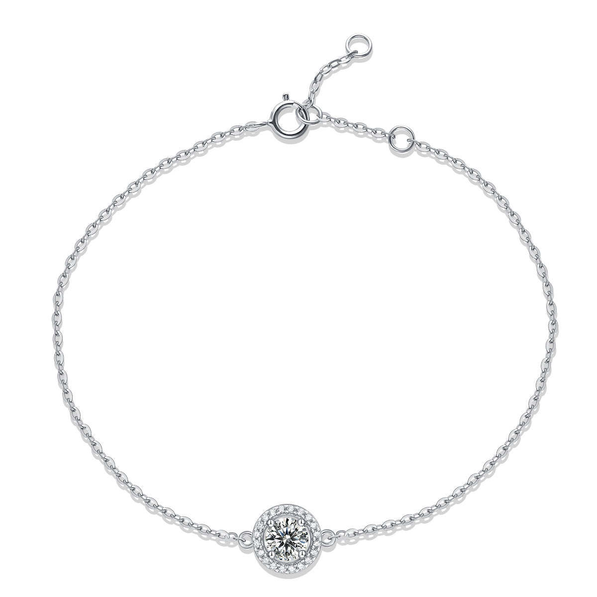 Moissanite Halo Round Cut Bracelet-Sterling Silver-lornajewelry