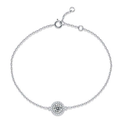 Moissanite Halo Round Cut Bracelet-Sterling Silver-lornajewelry