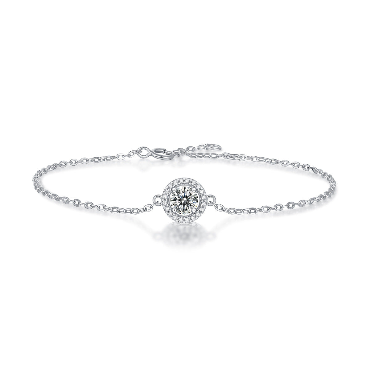 Moissanite Halo Round Cut Bracelet-Sterling Silver-lornajewelry