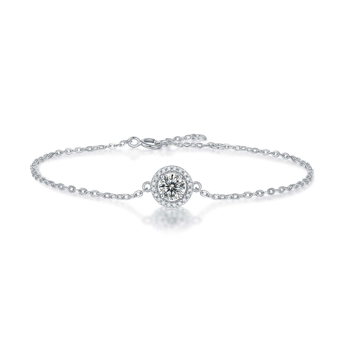 Moissanite Halo Round Cut Bracelet-Sterling Silver-lornajewelry