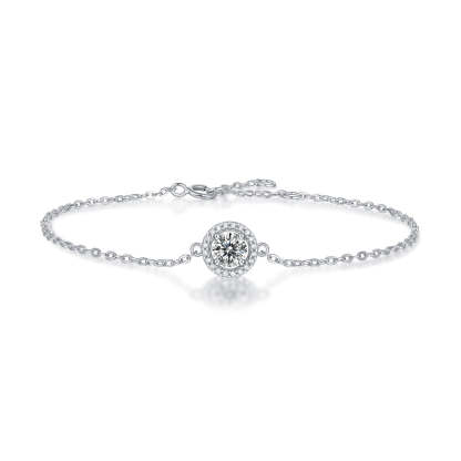 Moissanite Halo Round Cut Bracelet-Sterling Silver-lornajewelry