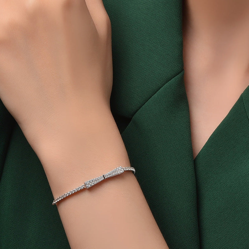 Elegant Bow Design Bracelet For Women In Sterling Silver-Sterling Silver-lornajewelry
