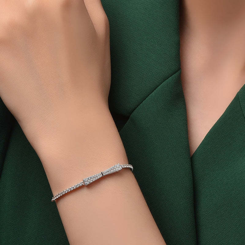 Elegant Bow Design Bracelet For Women In Sterling Silver-Sterling Silver-lornajewelry