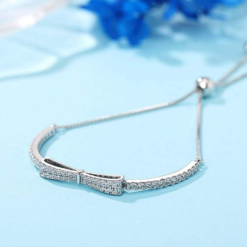 Elegant Bow Design Bracelet For Women In Sterling Silver-Sterling Silver-lornajewelry