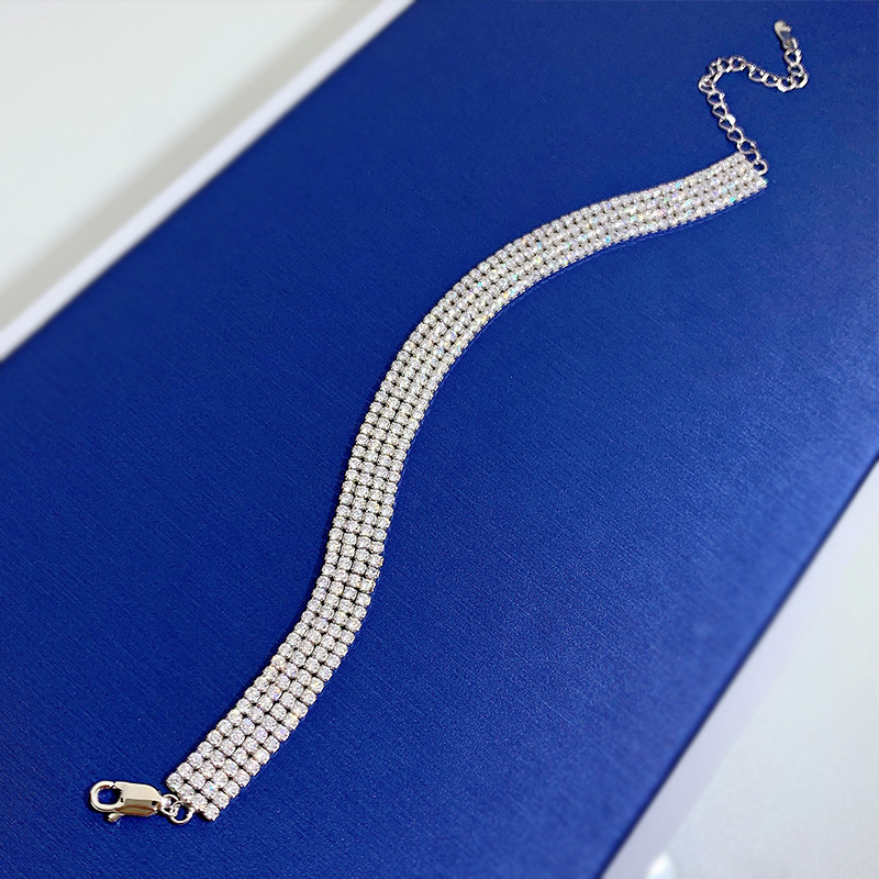 Luxury Four Rows Roud Cut Bracelet For Women In Sterling Silver-Sterling Silver-lornajewelry