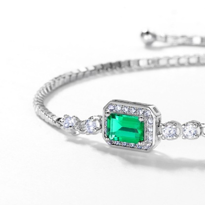 Luxury Emerald Cut Emerald Green Bracelet for Women In Sterling Silver-Sterling Silver-lornajewelry