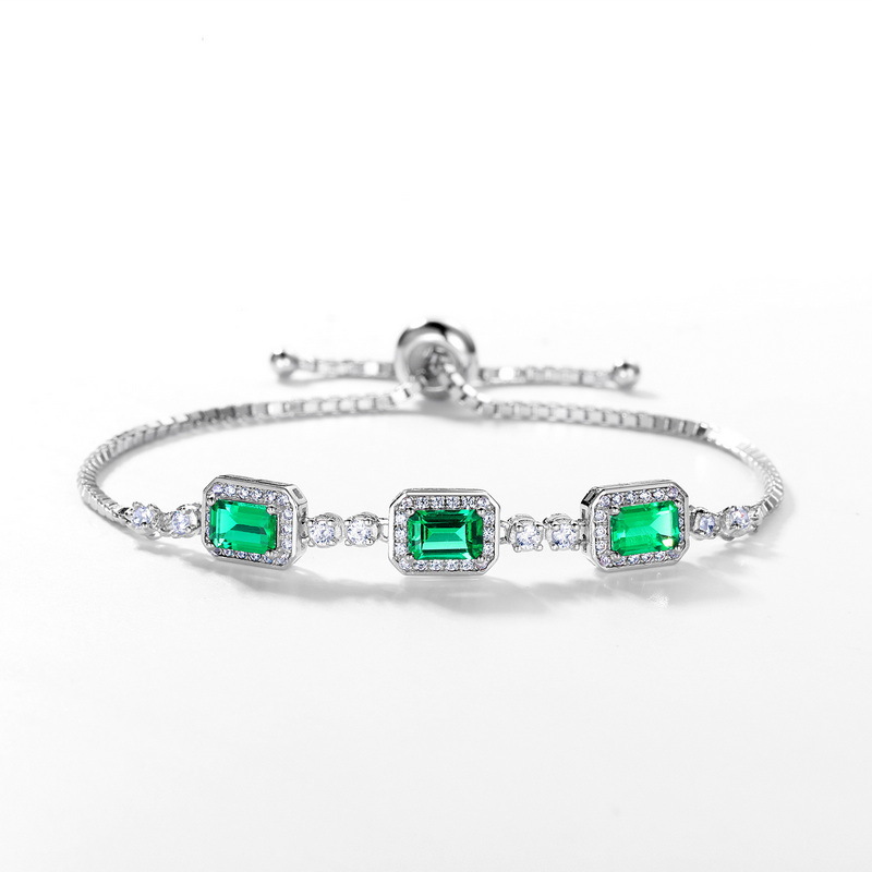 Luxury Emerald Cut Emerald Green Bracelet for Women In Sterling Silver-Sterling Silver-lornajewelry