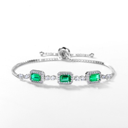 Luxury Emerald Cut Emerald Green Bracelet for Women In Sterling Silver-Sterling Silver-lornajewelry