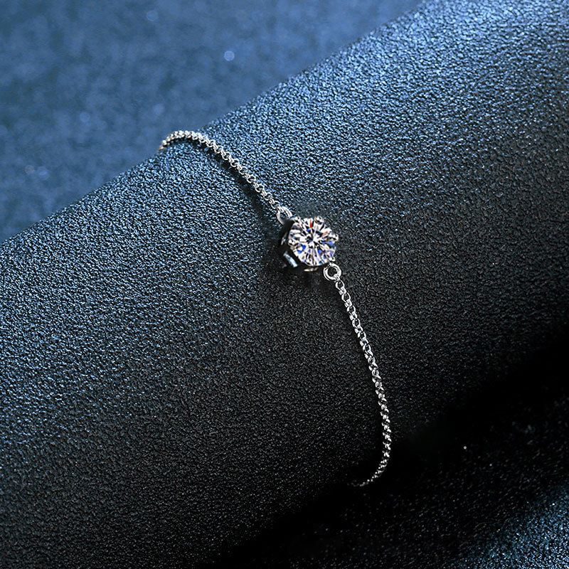 Moissanite 6 Prongs Round Cut Bracelet-Sterling Silver-lornajewelry