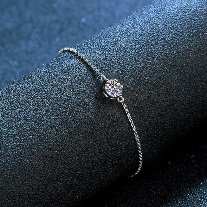 Moissanite 6 Prongs Round Cut Bracelet-Sterling Silver-lornajewelry