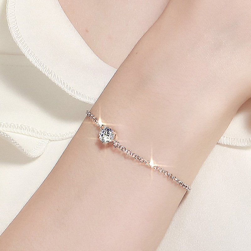 Moissanite 6 Prongs Round Cut Bracelet-Sterling Silver-lornajewelry