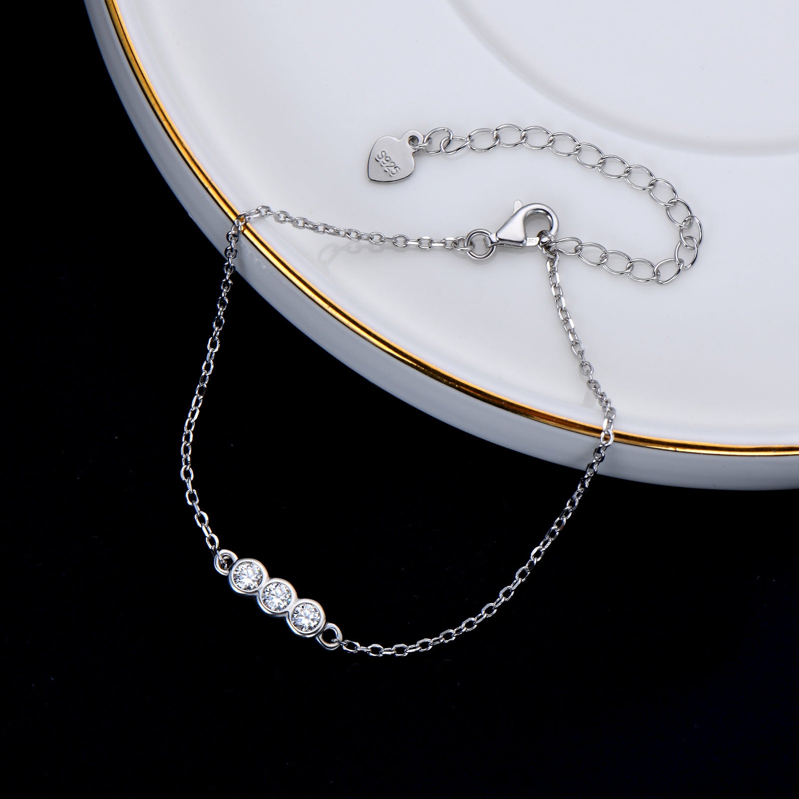 Moissanite Exclusive Bezel Round Cut Bracelet In Sterling Silver-Sterling Silver-lornajewelry