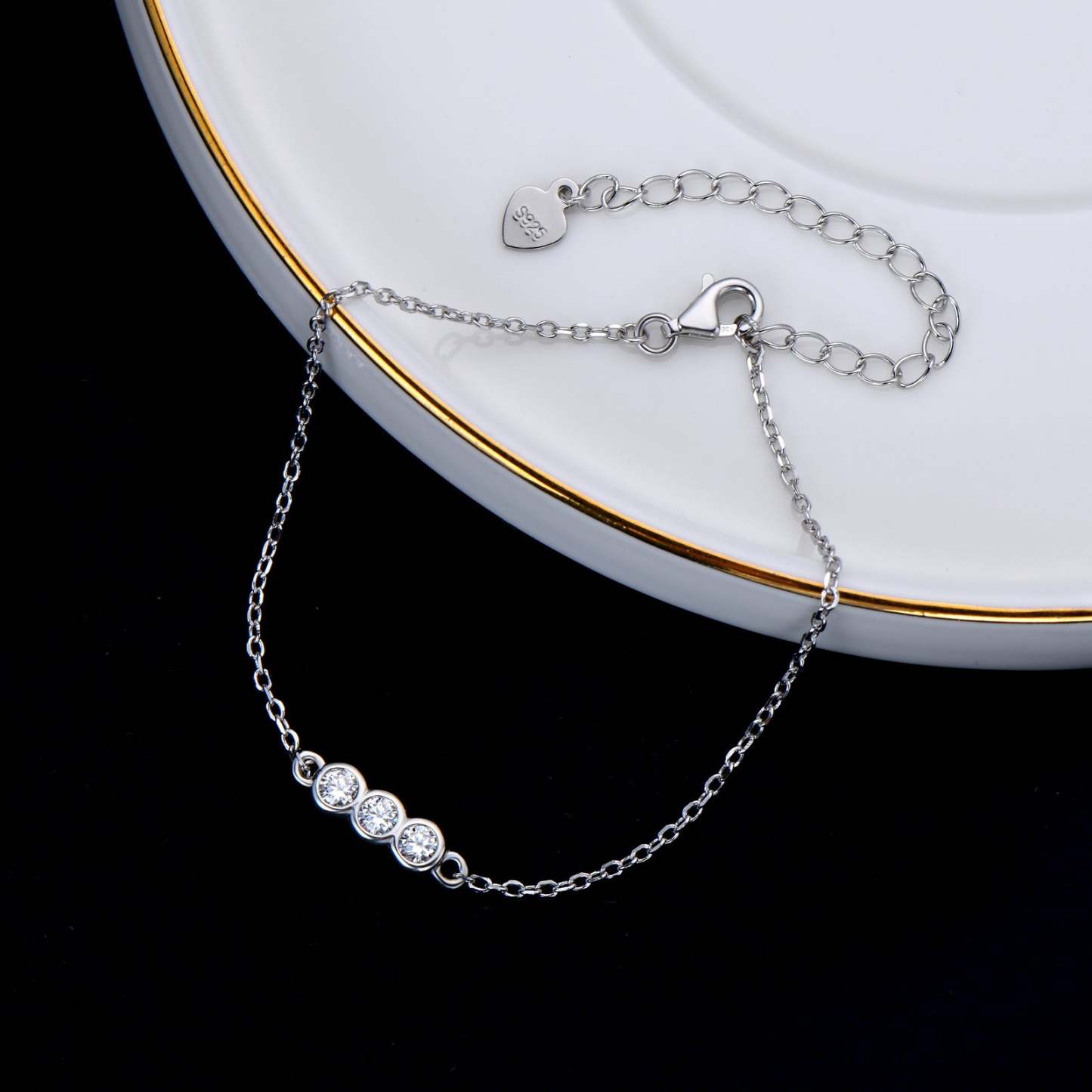 Moissanite Exclusive Bezel Round Cut Bracelet In Sterling Silver-Sterling Silver-lornajewelry