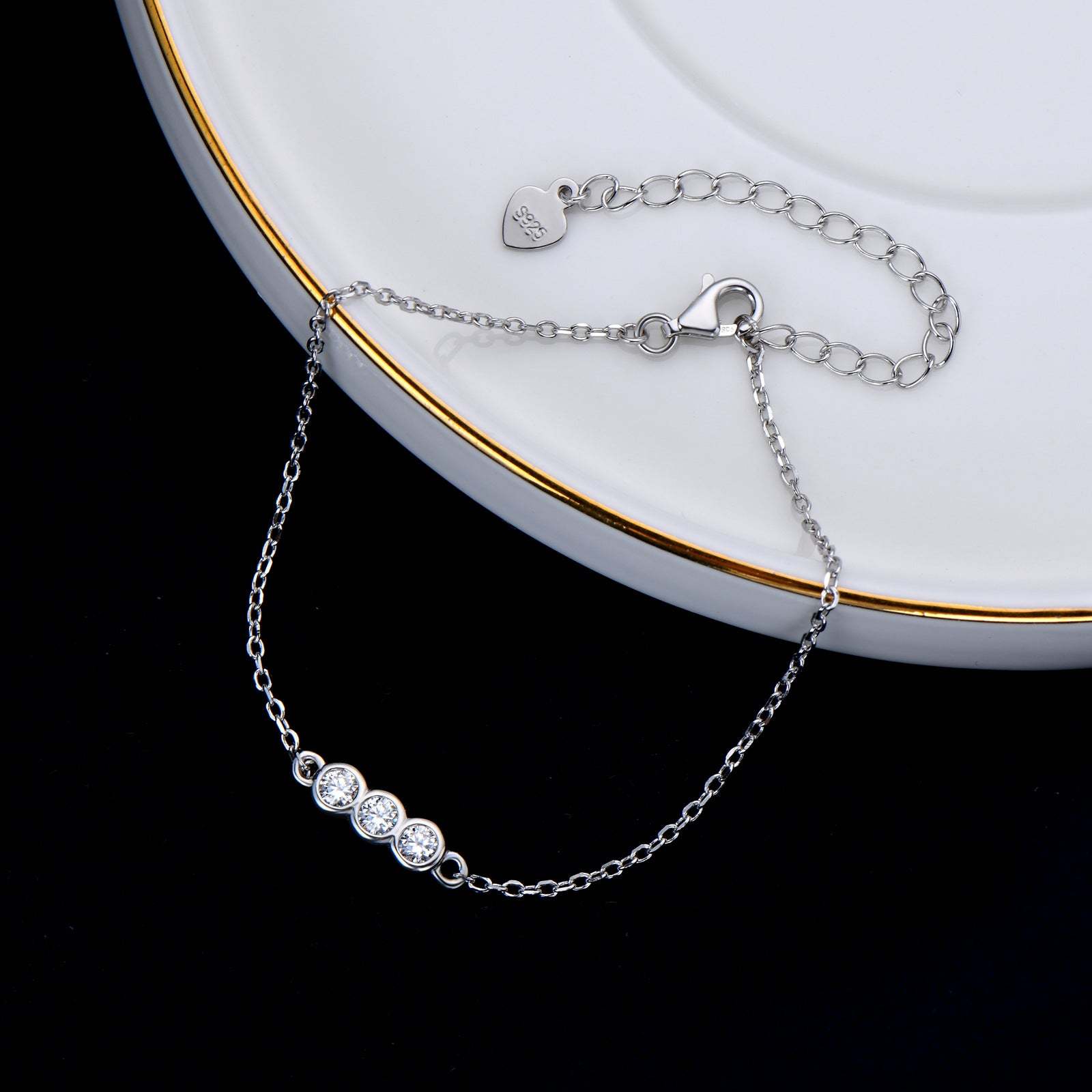 Moissanite Exclusive Bezel Round Cut Bracelet In Sterling Silver-Sterling Silver-lornajewelry