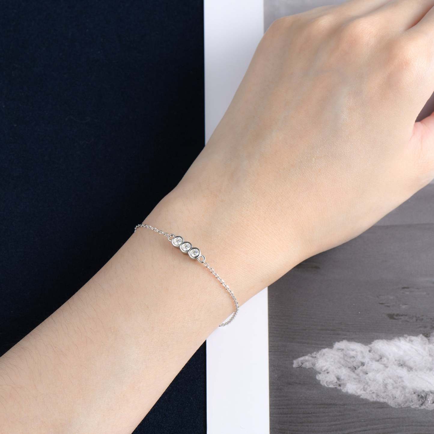 Moissanite Exclusive Bezel Round Cut Bracelet In Sterling Silver-Sterling Silver-lornajewelry