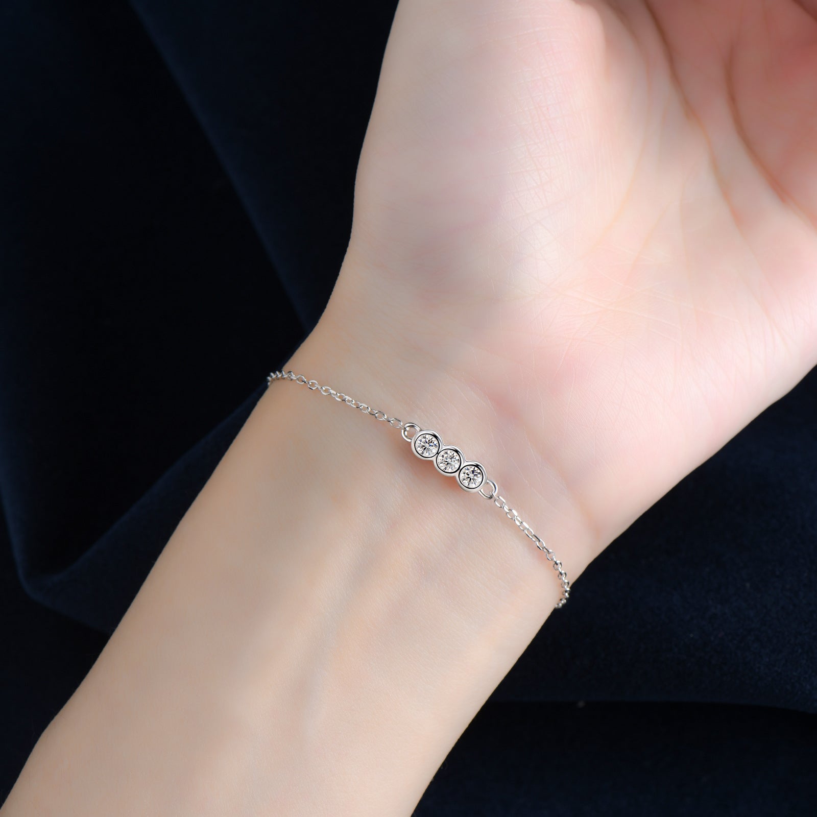 Moissanite Exclusive Bezel Round Cut Bracelet In Sterling Silver-Sterling Silver-lornajewelry