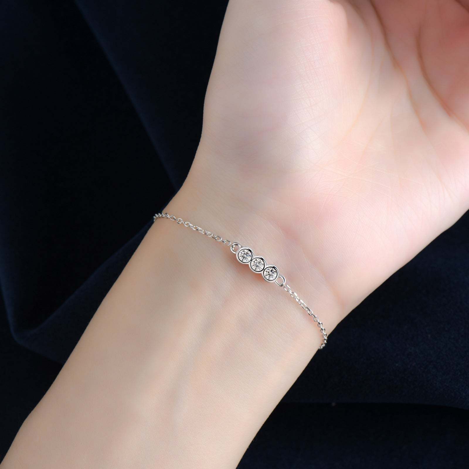Moissanite Exclusive Bezel Round Cut Bracelet In Sterling Silver-Sterling Silver-lornajewelry