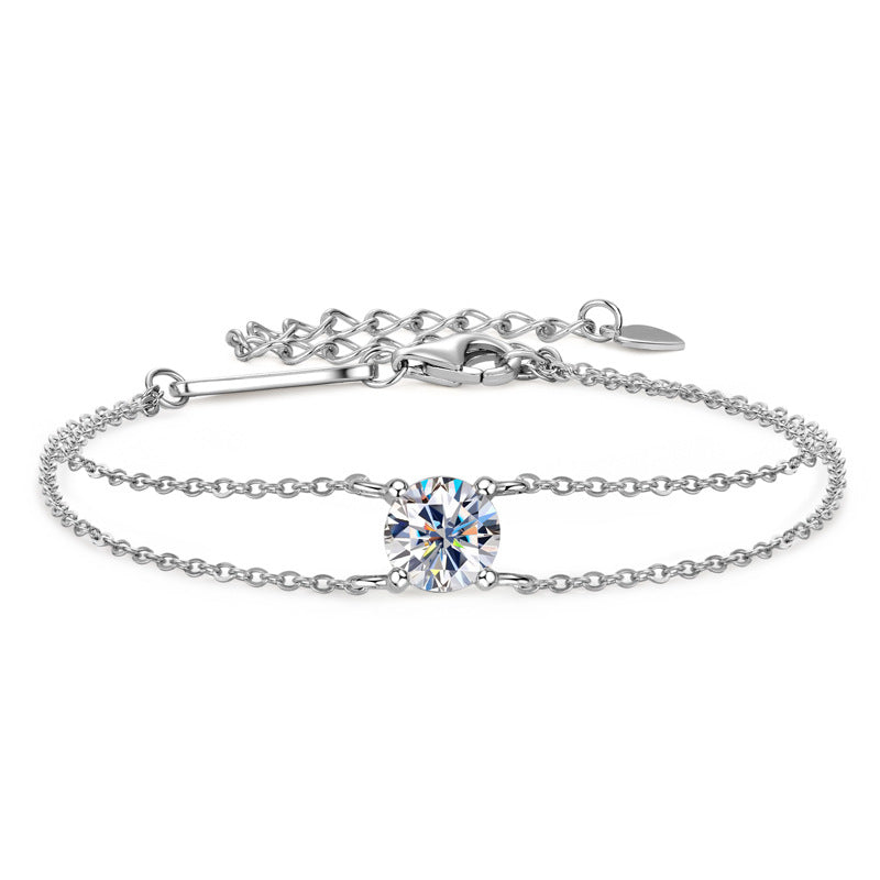 Moissanite 4 Prongs Round Cut Bracelet-Sterling Silver-lornajewelry